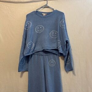 Sincerely Jules Cozy Blue Smiley Pajama Set